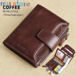 GERUOLA Men's Genuine Leather Wallet, Vintage RFID Blocking Anti-Theft Folding Wallet, ID Window, Coin Pocket, and Zipper Closur