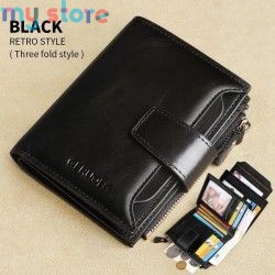 GERUOLA Men's Genuine Leather Wallet, Vintage RFID Blocking Anti-Theft Folding Wallet, ID Window, Coin Pocket, and Zipper Closur