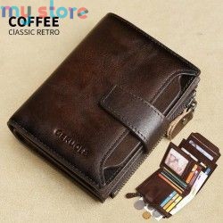 GERUOLA Men's Genuine Leather Wallet, Vintage RFID Blocking Anti-Theft Folding Wallet, ID Window, Coin Pocket, and Zipper Closur