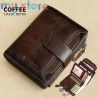 GERUOLA Men's Genuine Leather Wallet, Vintage RFID Blocking Anti-Theft Folding Wallet, ID Window, Coin Pocket, and Zipper Closur