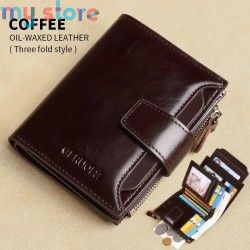 GERUOLA Men's Genuine Leather Wallet, Vintage RFID Blocking Anti-Theft Folding Wallet, ID Window, Coin Pocket, and Zipper Closur