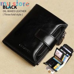 GERUOLA Men's Genuine Leather Wallet, Vintage RFID Blocking Anti-Theft Folding Wallet, ID Window, Coin Pocket, and Zipper Closur