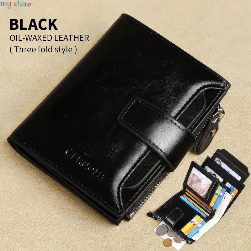 GERUOLA Men's Genuine Leather Wallet, Vintage RFID Blocking Anti-Theft Folding Wallet, ID Window, Coin Pocket, and Zipper Closur