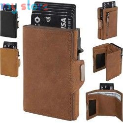 Pop-up Slim RFID Card Holder for Men Minimalist Leather Credit Card Wallet with Coin Purse and Cash Slot Travel Small Purse [pro