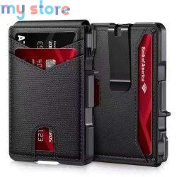 RFID Blocking Mens Wallet | Minimalist Slim Smart Pop-Up Card Holder, Metal Credit Card Wallet with Money Clip for Men [product.