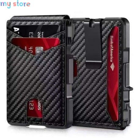 RFID Blocking Mens Wallet | Minimalist Slim Smart Pop-Up Card Holder, Metal Credit Card Wallet with Money Clip for Men [product.