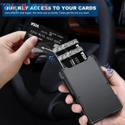 RFID Blocking Mens Wallet | Minimalist Slim Smart Pop-Up Card Holder, Metal Credit Card Wallet with Money Clip for Men [product.