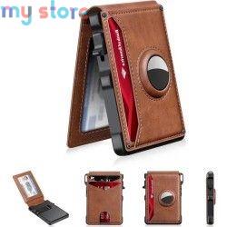 Men's Slim Leather Wallet RFID Blocking Minimalist Bifold with Pop up Aluminum Case Money Clip And Credit Card Holder [product.b