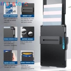 Men's Slim Leather Wallet RFID Blocking Minimalist Bifold with Pop up Aluminum Case Money Clip And Credit Card Holder [product.b