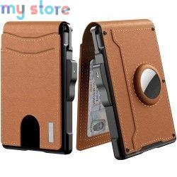Men's Slim Leather Wallet RFID Blocking Minimalist Bifold with Pop up Aluminum Case Money Clip And Credit Card Holder [product.b