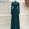 Customized High Neck Glitter Mermaid Prom Dresses Elegant Long Sleeves Floor-Length Formal Evening High Quality Classic Retro Ex
