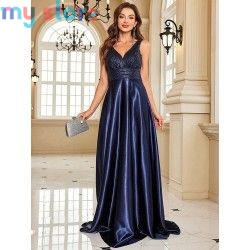 Elegant Sequins Evening Dress For Women 2024 Deep V-neck Satin Prom Party Green Dress Floor Length Blue Formal Gowns [product.br