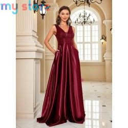 Elegant Sequins Evening Dress For Women 2024 Deep V-neck Satin Prom Party Green Dress Floor Length Blue Formal Gowns [product.br
