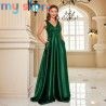 Elegant Sequins Evening Dress For Women 2024 Deep V-neck Satin Prom Party Green Dress Floor Length Blue Formal Gowns [product.br