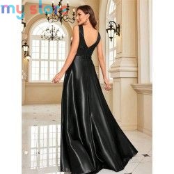 Elegant Sequins Evening Dress For Women 2024 Deep V-neck Satin Prom Party Green Dress Floor Length Blue Formal Gowns [product.br