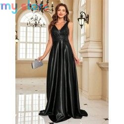 Elegant Sequins Evening Dress For Women 2024 Deep V-neck Satin Prom Party Green Dress Floor Length Blue Formal Gowns [product.br