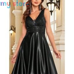 Elegant Sequins Evening Dress For Women 2024 Deep V-neck Satin Prom Party Green Dress Floor Length Blue Formal Gowns [product.br