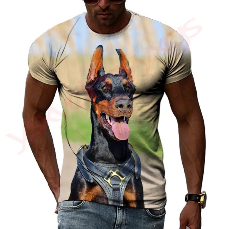New Tide Summer Fashion Doberman Picture T-shirts Casual Print Tees Hi