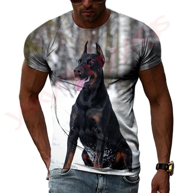 New Tide Summer Fashion Doberman Picture T-shirts Casual Print Tees Hi
