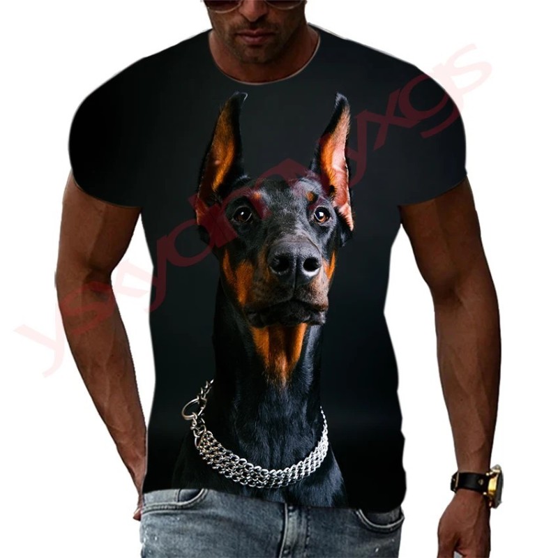 New Tide Summer Fashion Doberman Picture T-shirts Casual Print Tees Hi