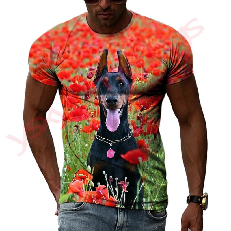 New Tide Summer Fashion Doberman Picture T-shirts Casual Print Tees Hi