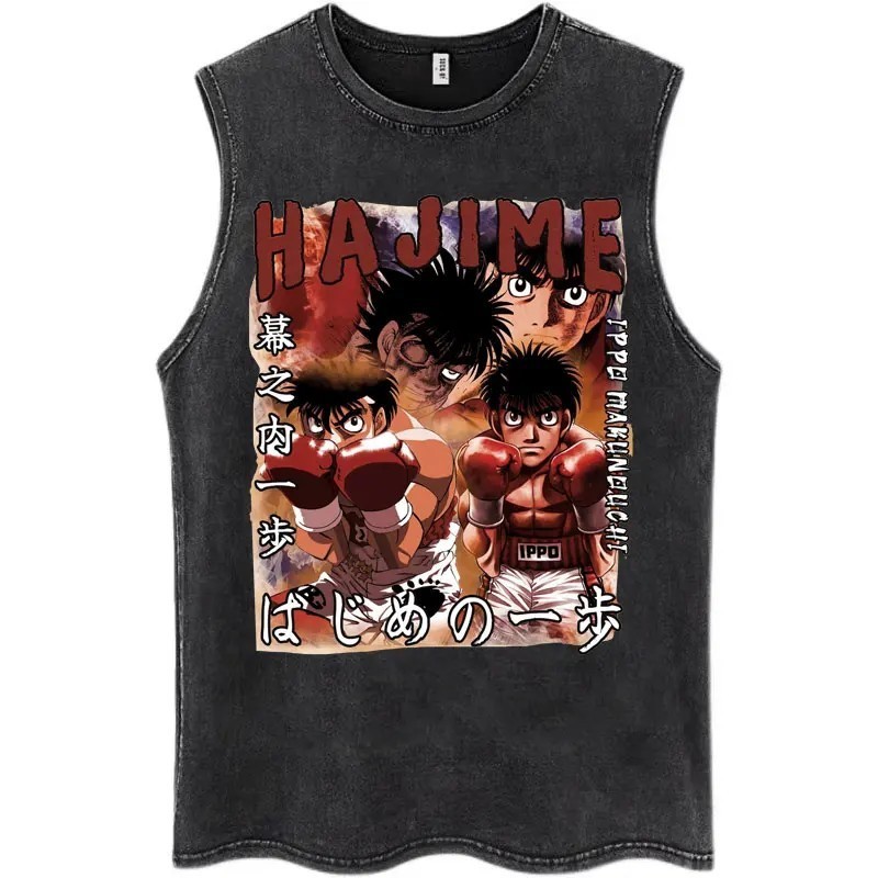 Hot Anime Hajime No Ippo Kamogawa Boxing Gym Washed Tops Men Makunouch