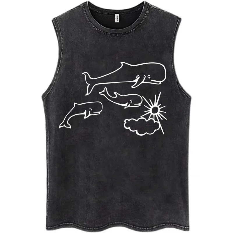 Whales and Sun Tattoo By Robe De Extremoduro Washed Tank Tops Men Wome