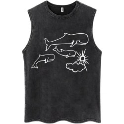 Whales and Sun Tattoo By Robe De Extremoduro Washed Tank Tops Men Wome