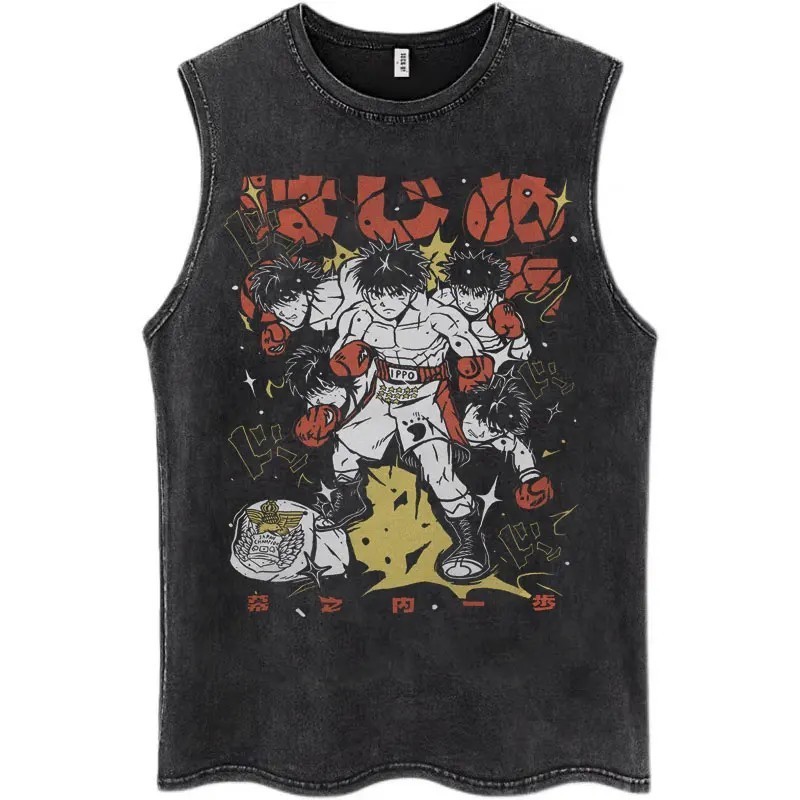 Hot Anime Hajime No Ippo Kamogawa Boxing Gym Washed Tops Men Makunouch