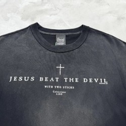 Jesus Beat The Devil Cross Print Tank Top Men Women Splashed Ink Saint