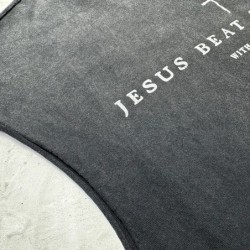 Jesus Beat The Devil Cross Print Tank Top Men Women Splashed Ink Saint