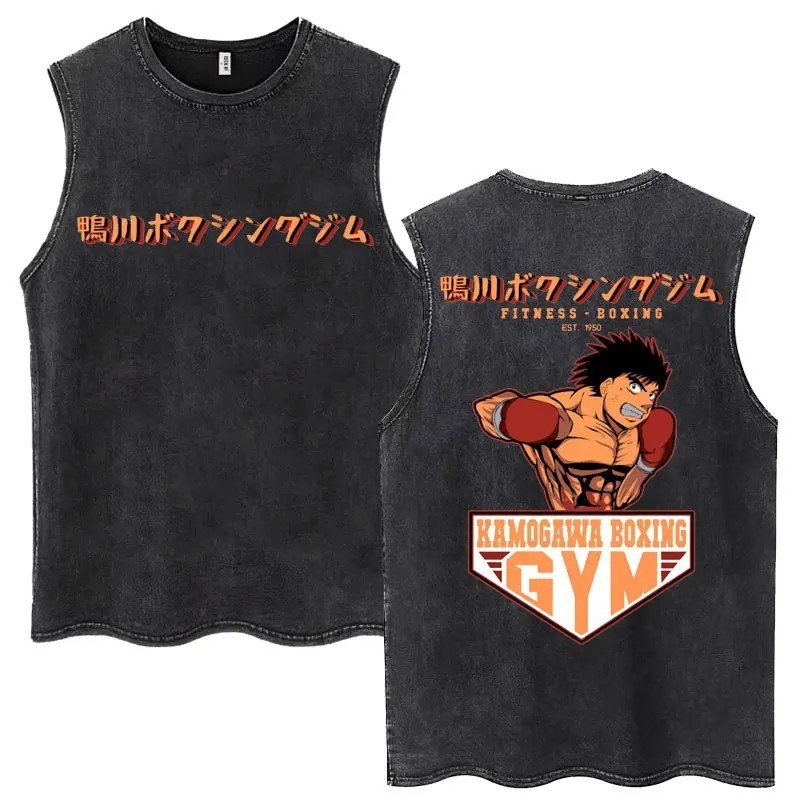 Hot Anime Hajime No Ippo Kamogawa Boxing Gym Washed Tops Men Makunouch