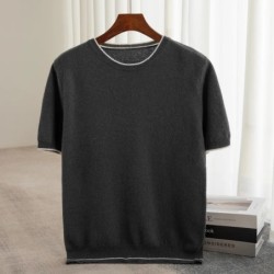 Men's T-shirt 2024 Summer New Knitted Tank Top Fashion Color Block Rou