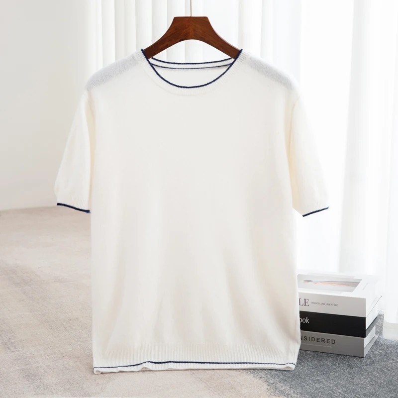 Men's T-shirt 2024 Summer New Knitted Tank Top Fashion Color Block Rou