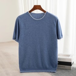 Men's T-shirt 2024 Summer New Knitted Tank Top Fashion Color Block Rou