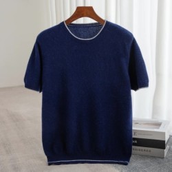 Men's T-shirt 2024 Summer New Knitted Tank Top Fashion Color Block Rou