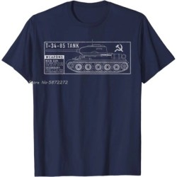Fashion Soviet Russia T-34 85 Tank Blueprint T-Shirt Men Loose Cotton 