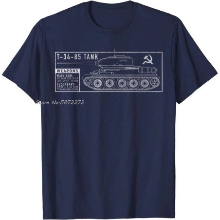Fashion Soviet Russia T-34 85 Tank Blueprint T-Shirt Men Loose Cotton 