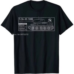Fashion Soviet Russia T-34 85 Tank Blueprint T-Shirt Men Loose Cotton 