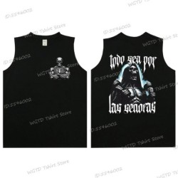 Cool Skeleton Calacas Chidas Gym Print Tank Top for Men Summer Cotton 