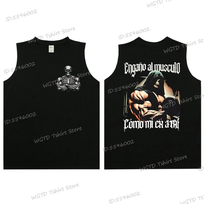 Cool Skeleton Calacas Chidas Gym Print Tank Top for Men Summer Cotton 