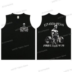 Cool Skeleton Calacas Chidas Gym Print Tank Top for Men Summer Cotton 