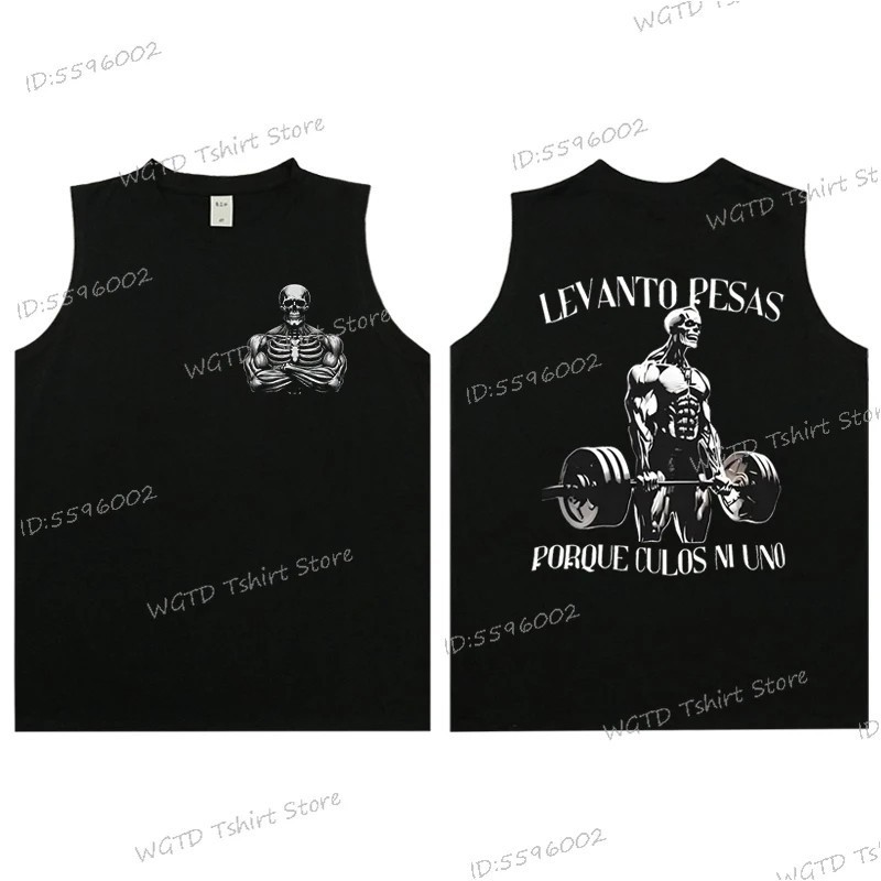 Cool Skeleton Calacas Chidas Gym Print Tank Top for Men Summer Cotton 