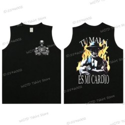 Cool Skeleton Calacas Chidas Gym Print Tank Top for Men Summer Cotton 