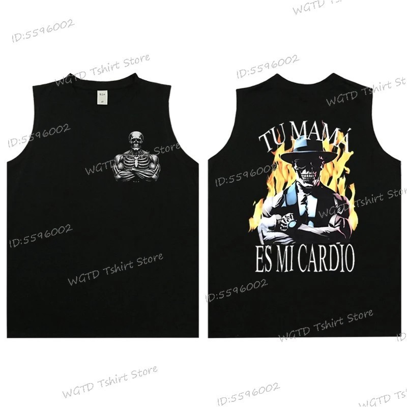 Cool Skeleton Calacas Chidas Gym Print Tank Top for Men Summer Cotton 