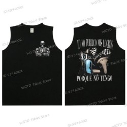 Cool Skeleton Calacas Chidas Gym Print Tank Top for Men Summer Cotton 