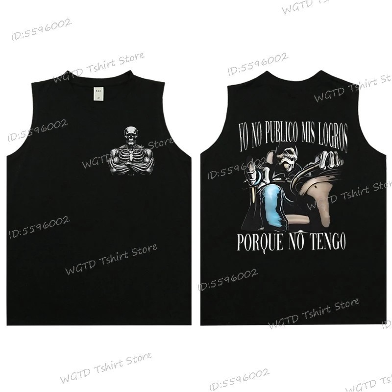 Cool Skeleton Calacas Chidas Gym Print Tank Top for Men Summer Cotton 