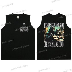 Cool Skeleton Calacas Chidas Gym Print Tank Top for Men Summer Cotton 