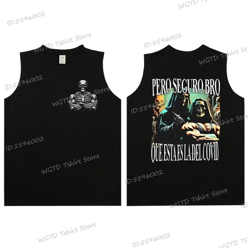 Cool Skeleton Calacas Chidas Gym Print Tank Top for Men Summer Cotton 