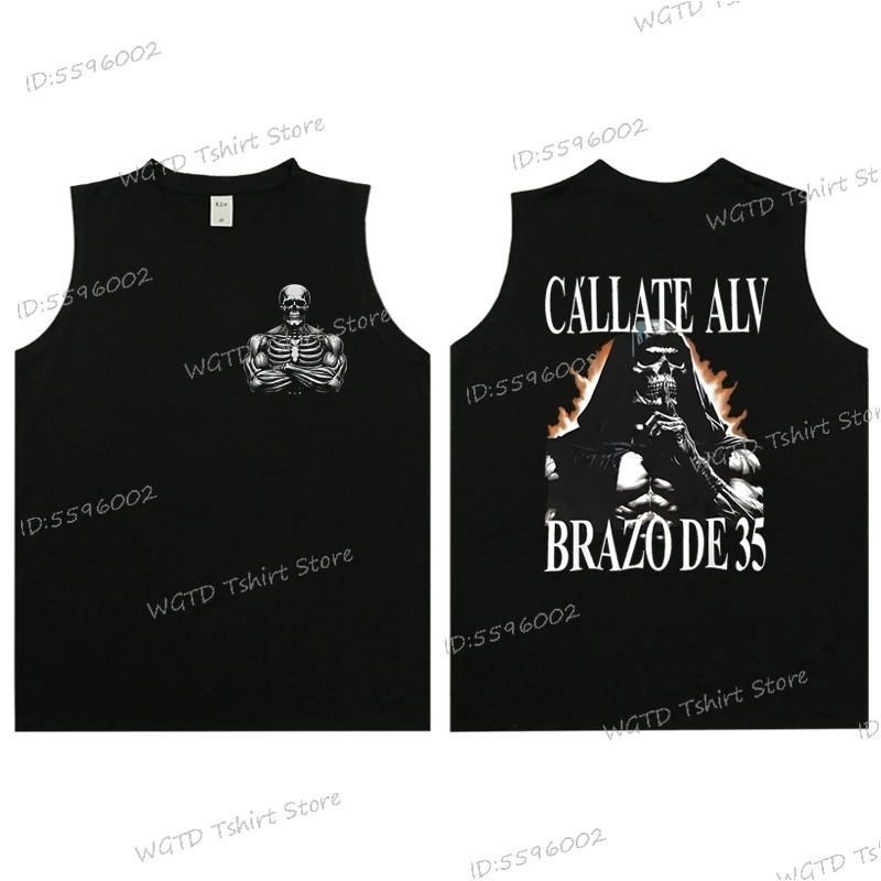 Cool Skeleton Calacas Chidas Gym Print Tank Top for Men Summer Cotton 